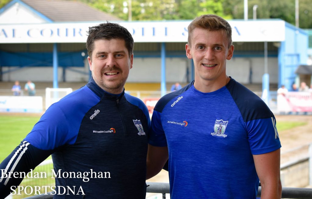 Manager Gary Boyle with new signing Tom Murphy. Photograph Brendan Monaghan Photography.