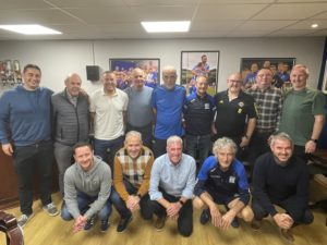 Newry City Past Players, along with IFA Club Development Officer Dean Holmes and NCAFC Committee Members Pat Craven, Paddy McGrath and Vice-Chairman Gary Wilson at the launch of the Past Players Association at The Showgrounds.